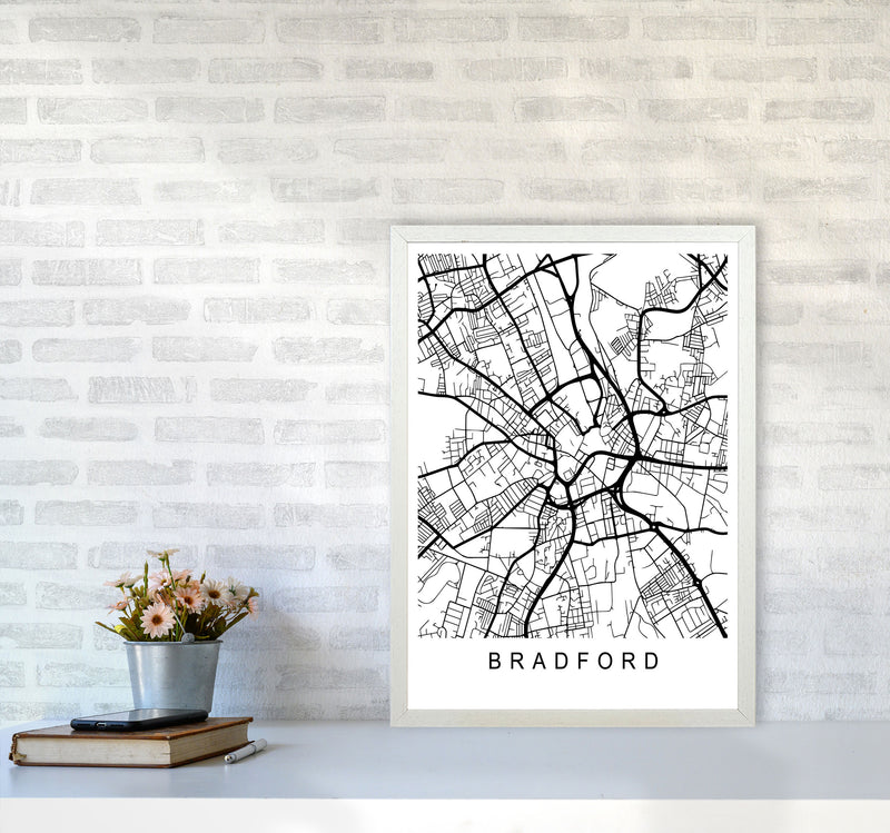 Bradford Map Art Print by Pixy Paper A2 Oak Frame