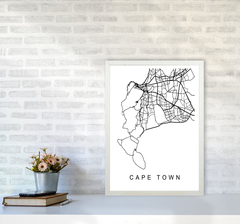 Cape Town Map Art Print by Pixy Paper A2 Oak Frame