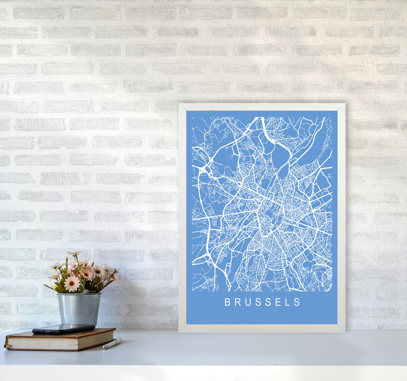 Brussels Map Blueprint Art Print by Pixy Paper A2 Oak Frame