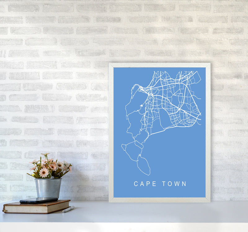 Cape Town Map Blueprint Art Print by Pixy Paper A2 Oak Frame