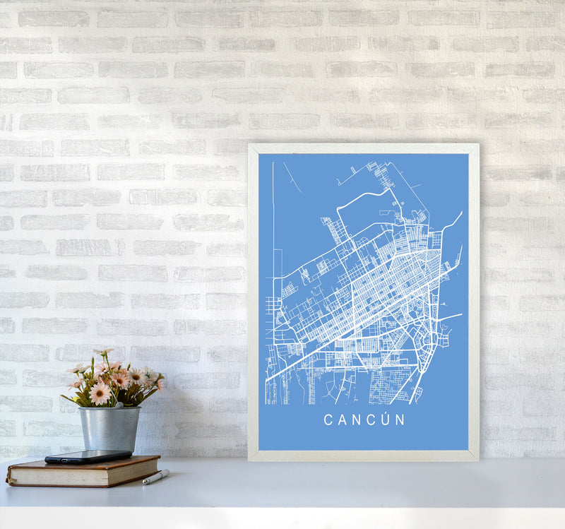 Cancun Map Blueprint Art Print by Pixy Paper A2 Oak Frame