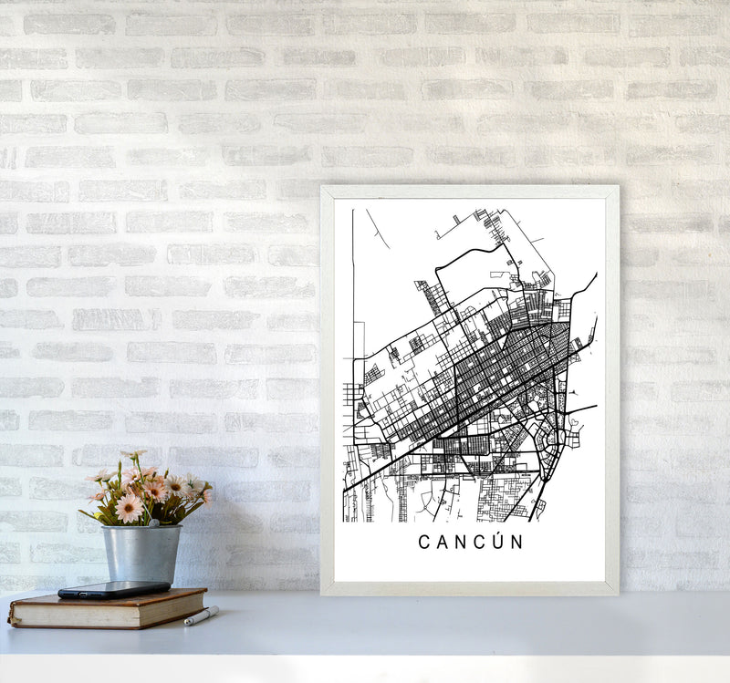 Cancun Map Art Print by Pixy Paper A2 Oak Frame