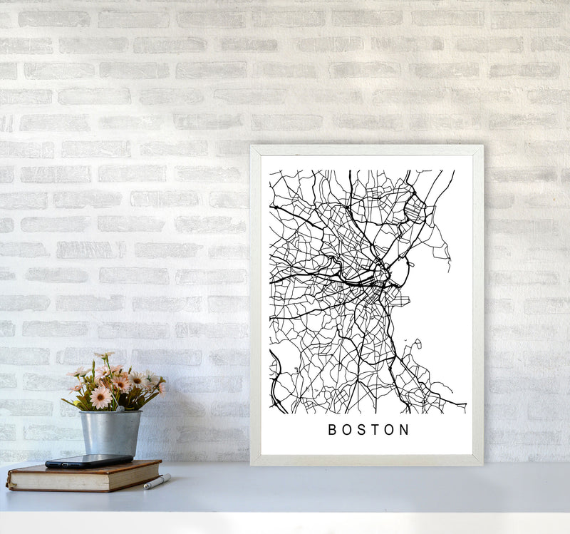 Boston Map Art Print by Pixy Paper A2 Oak Frame