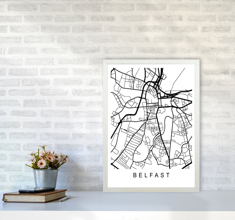 Belfast Map Art Print by Pixy Paper A2 Oak Frame