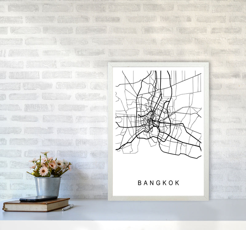 Bangkok Map Art Print by Pixy Paper A2 Oak Frame