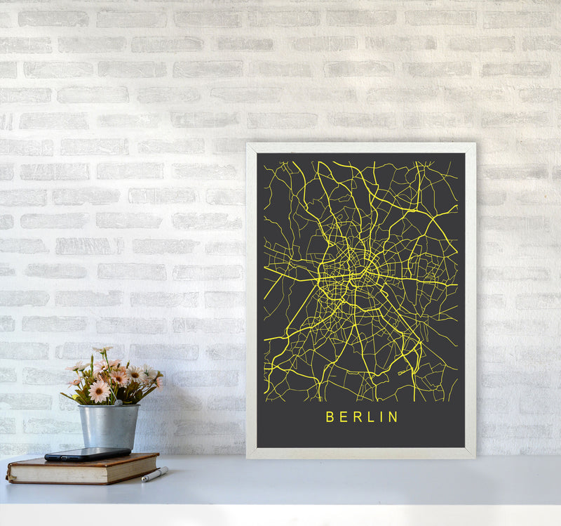 Berlin Map Neon Art Print by Pixy Paper A2 Oak Frame