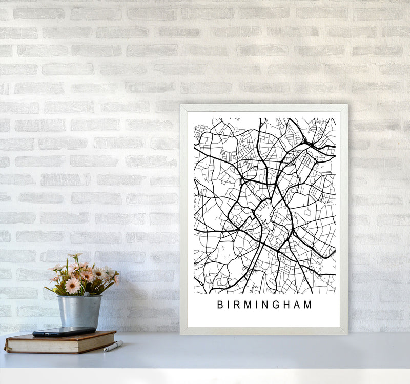Birmingham Map Art Print by Pixy Paper A2 Oak Frame