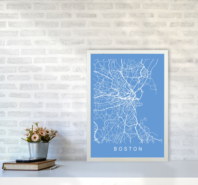 Boston Map Blueprint Art Print by Pixy Paper A2 Oak Frame