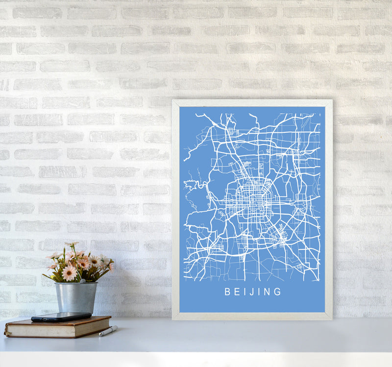 Beijing Map Blueprint Art Print by Pixy Paper A2 Oak Frame