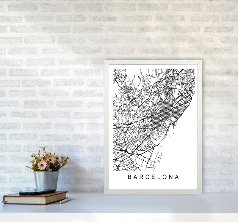 Barcelona Map Art Print by Pixy Paper A2 Oak Frame