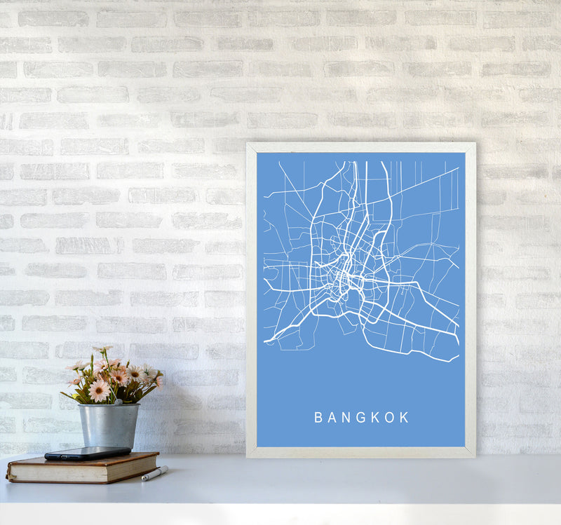 Bangkok Map Blueprint Art Print by Pixy Paper A2 Oak Frame
