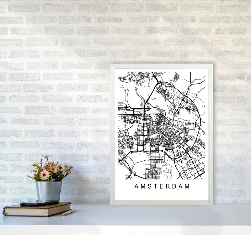 Amsterdam Map Art Print by Pixy Paper A2 Oak Frame