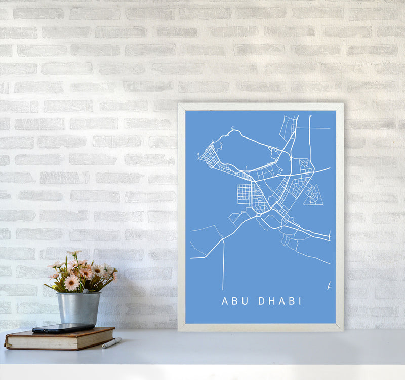 Abu Dhabi Map Blueprint Art Print by Pixy Paper A2 Oak Frame