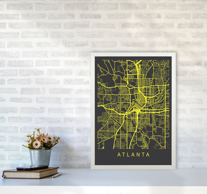 Atlanta Map Neon Art Print by Pixy Paper A2 Oak Frame