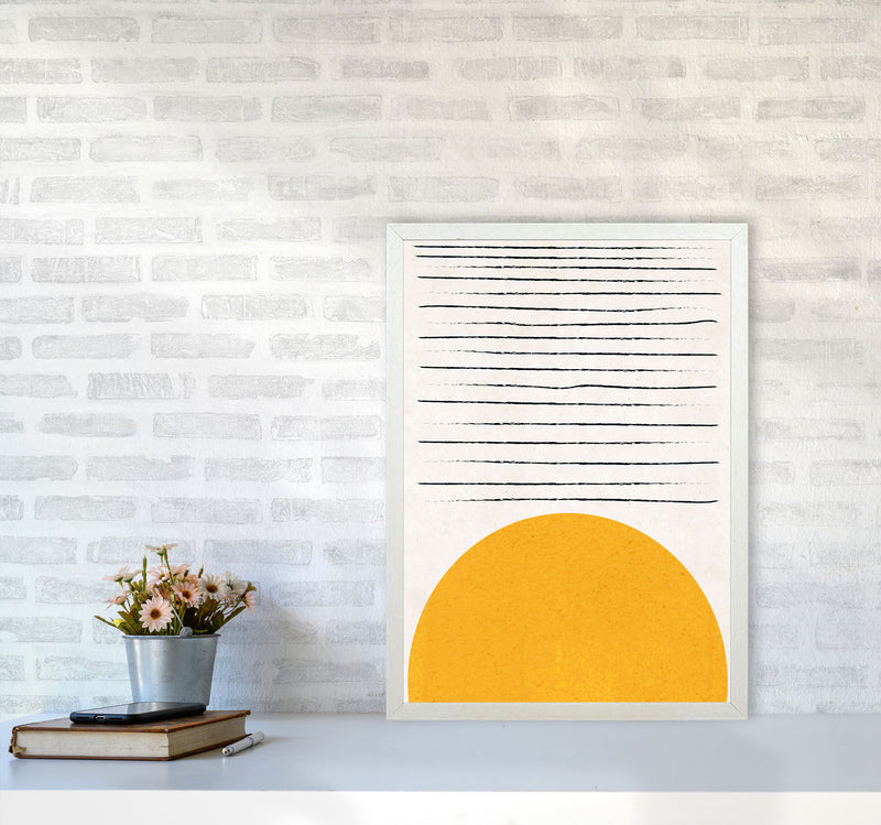 Sun lines mustard Art Print by Pixy Paper A2 Oak Frame