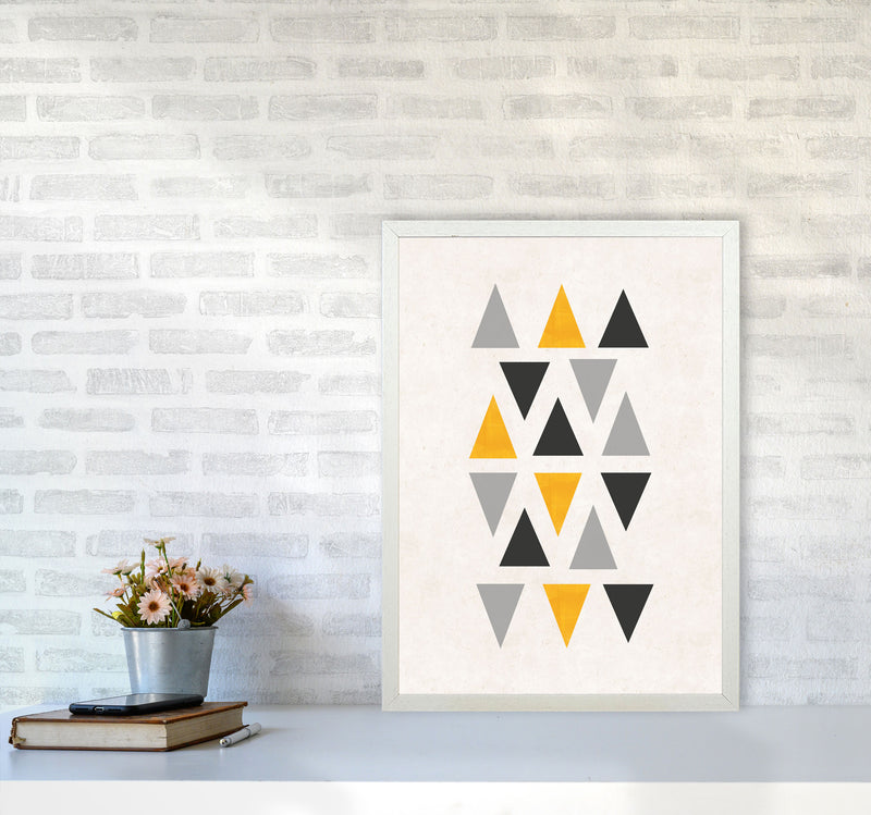 Small triangles mix mustard Art Print by Pixy Paper A2 Oak Frame