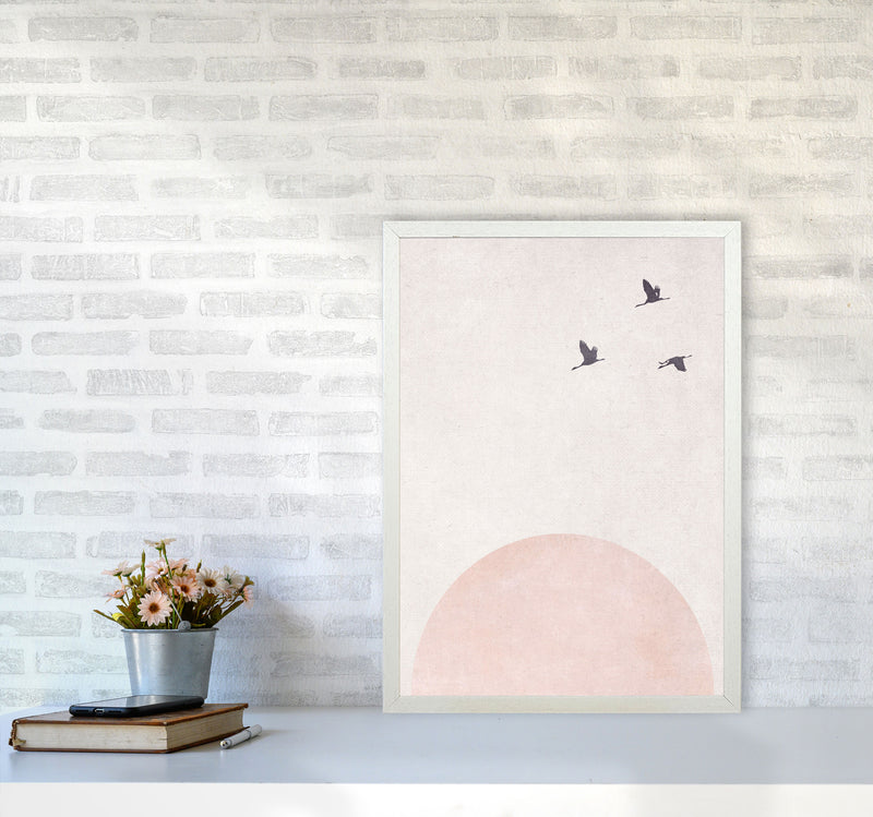 Rising sun pink cotton Art Print by Pixy Paper A2 Oak Frame