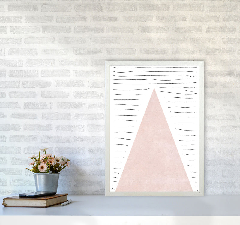 Mountains lines pink cotton Art Print by Pixy Paper A2 Oak Frame