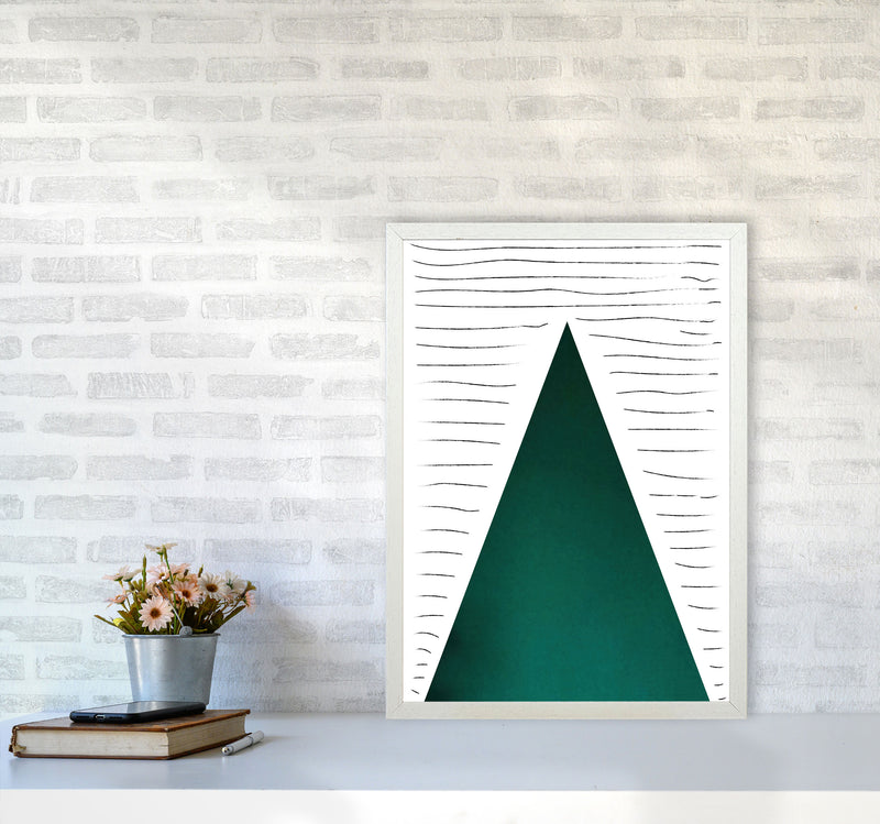 Mountain lines emerald Art Print by Pixy Paper A2 Oak Frame