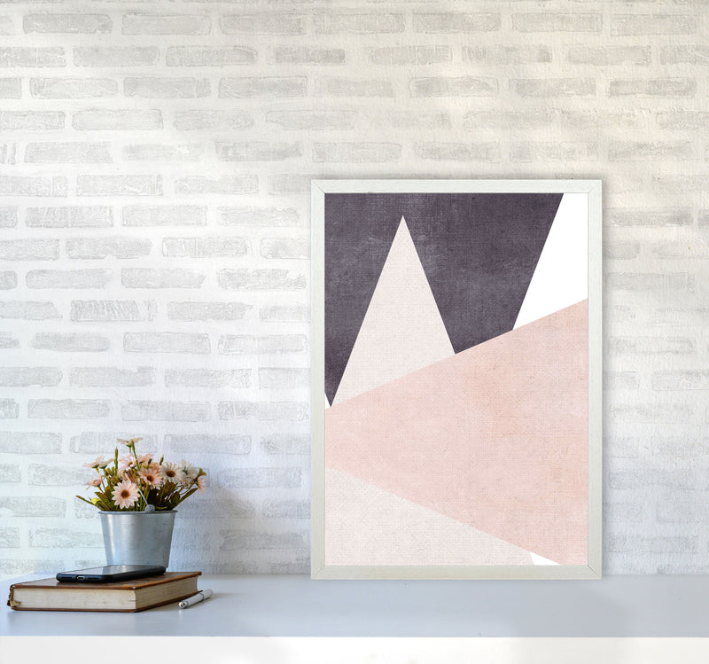 Large triangles pink cotton Art Print by Pixy Paper A2 Oak Frame