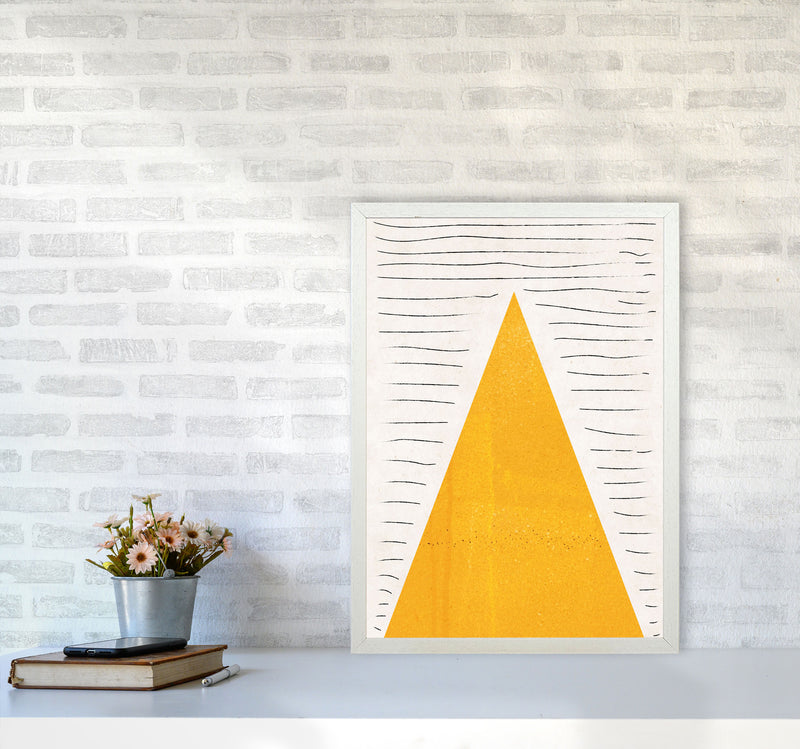 Mountains lines mustard Art Print by Pixy Paper A2 Oak Frame