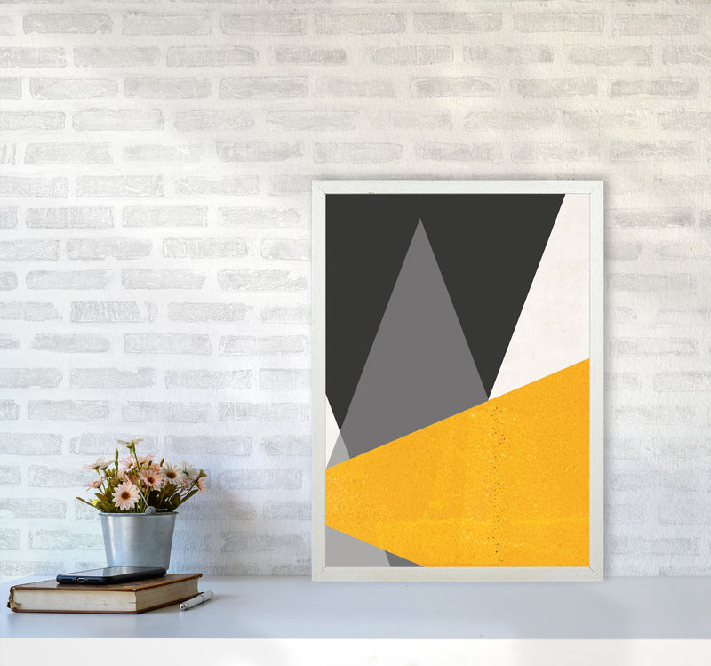 Large triangles mustard Art Print by Pixy Paper A2 Oak Frame