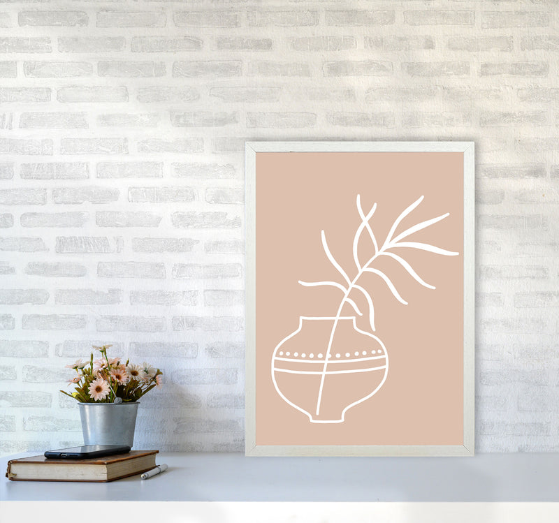 Inspired Pink Plant Silhouette Line Art Art Print by Pixy Paper A2 Oak Frame