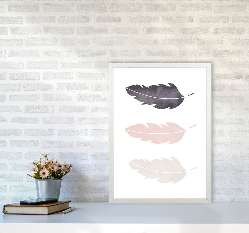 Feathers pink cotton Art Print by Pixy Paper A2 Oak Frame
