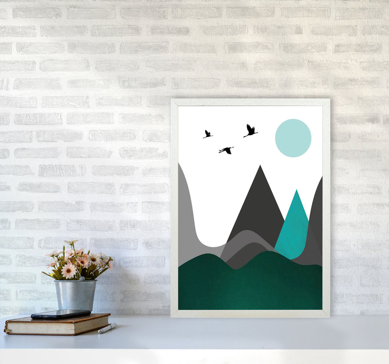 Hills and mountains emerald Art Print by Pixy Paper A2 Oak Frame