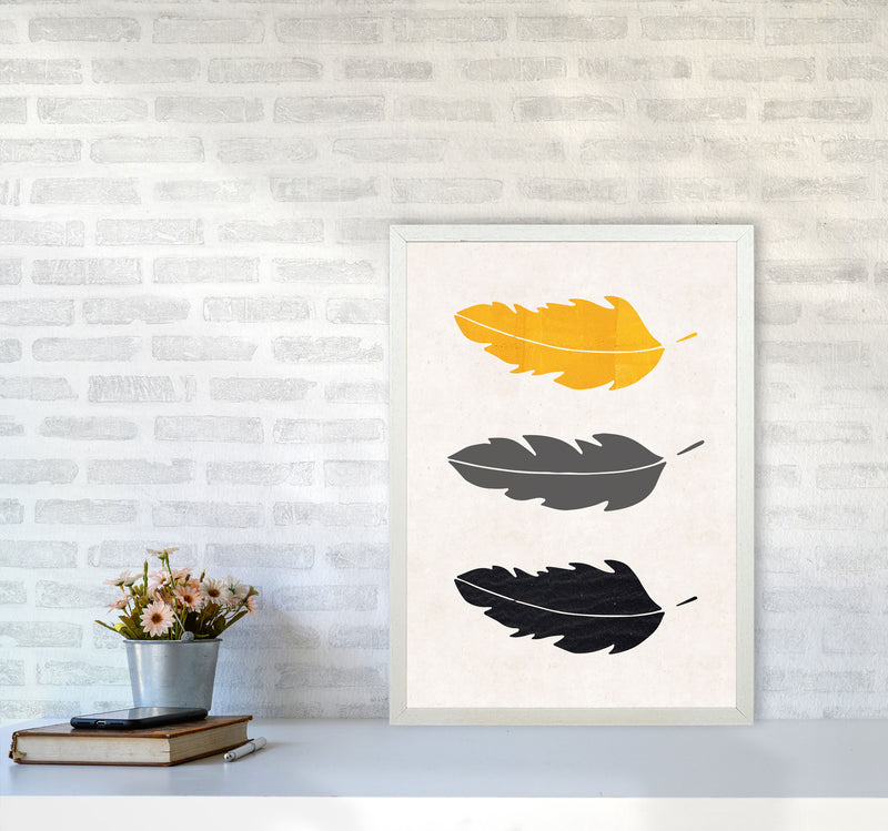 Feathers Mustard Art Print by Pixy Paper A2 Oak Frame