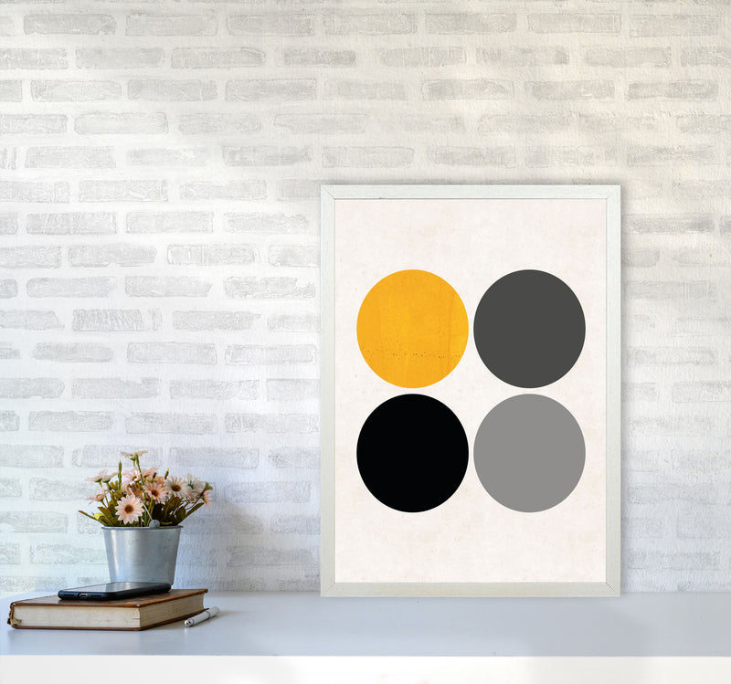 Circles Mustard Art Print by Pixy Paper A2 Oak Frame