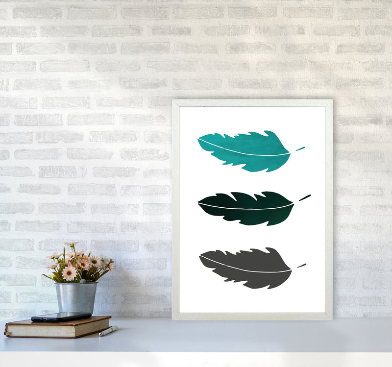 Feathers Emerald Art Print by Pixy Paper A2 Oak Frame