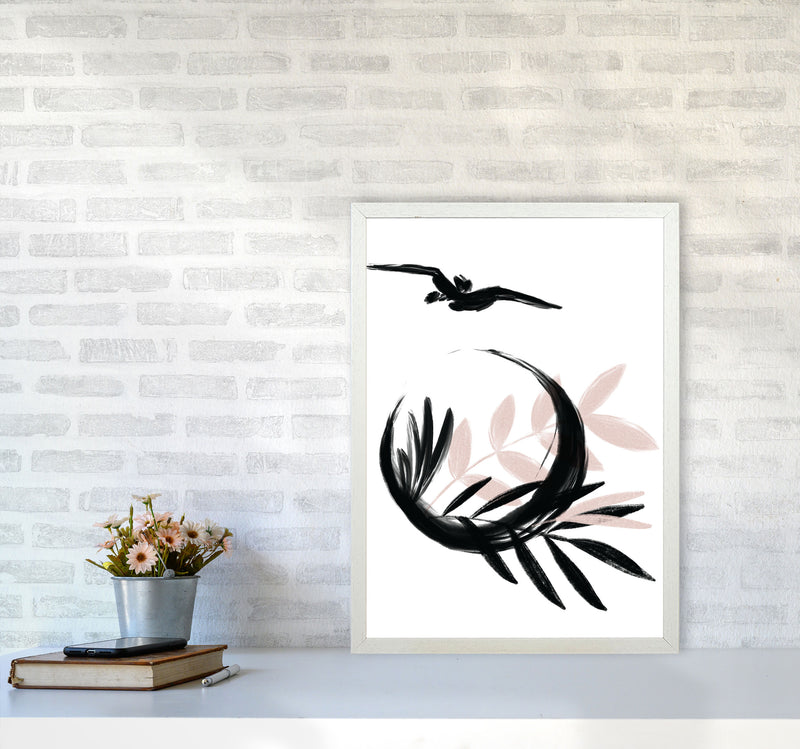 Delicate Floral Moon 08 Art Print by Pixy Paper A2 Oak Frame