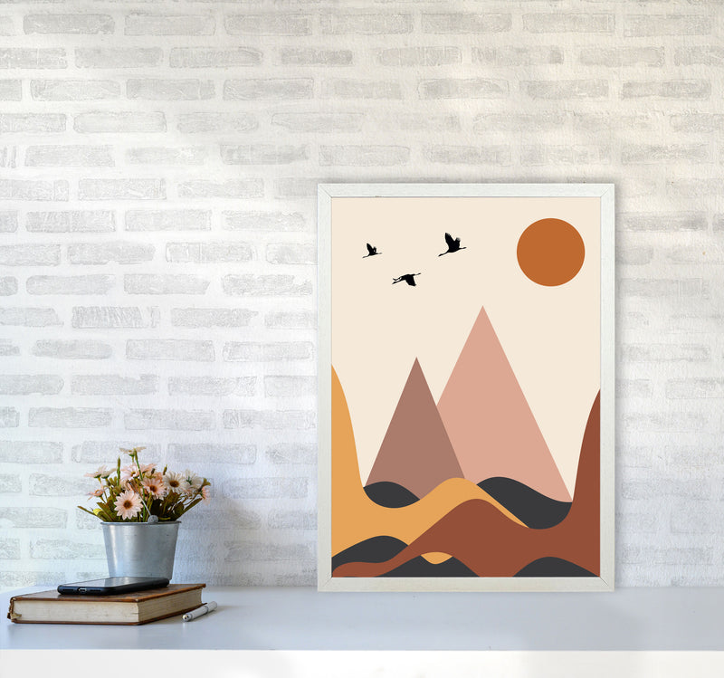 Autumn Mountains abstract Art Print by Pixy Paper A2 Oak Frame