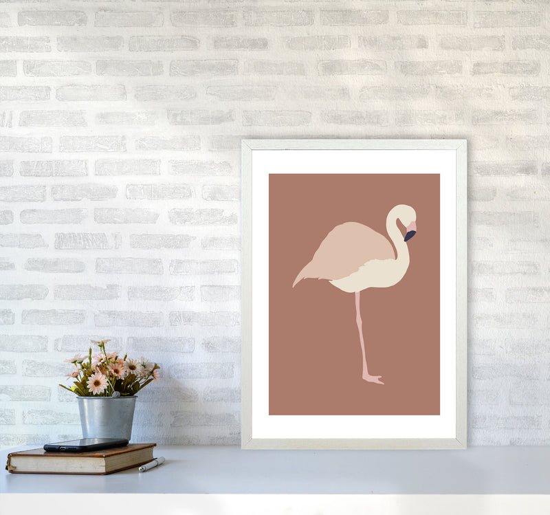 Autumn Flamingo abstract Art Print by Pixy Paper A2 Oak Frame