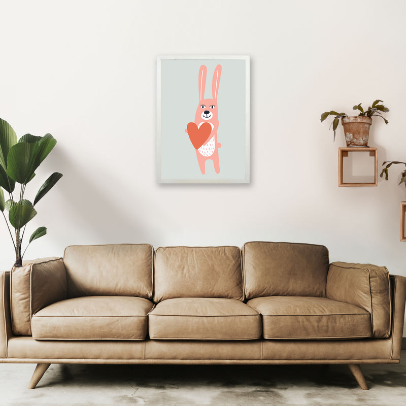 Bunny with heart Neutral kids Art Print by Pixy Paper A2 Oak Frame