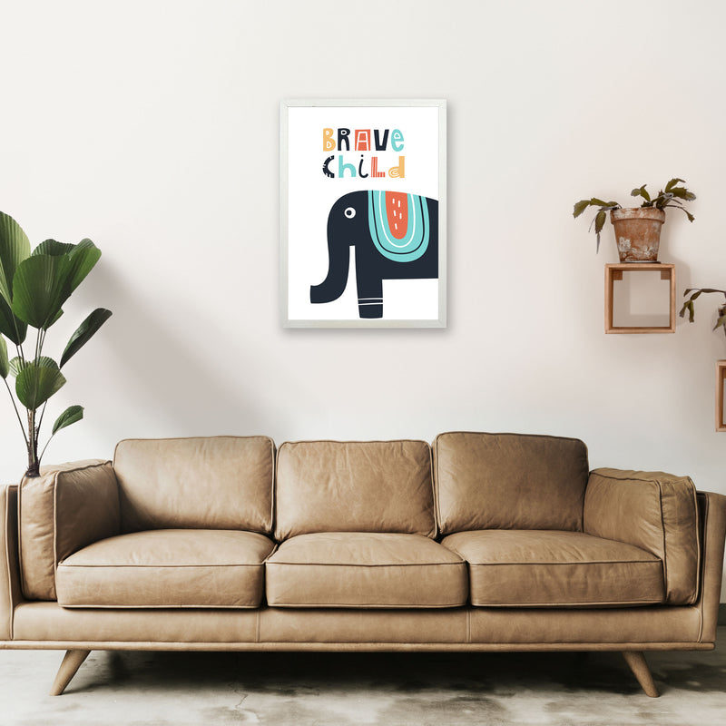 Brave child elephant Art Print by Pixy Paper A2 Oak Frame