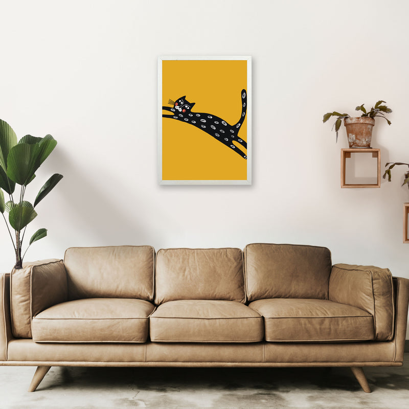 Mustard Cat Art Print by Pixy Paper A2 Oak Frame
