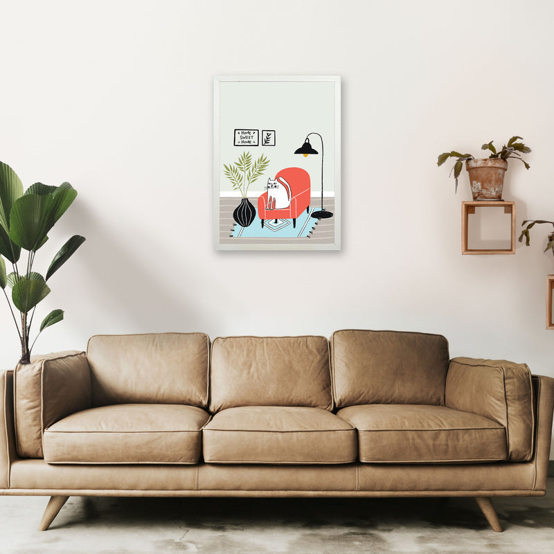 Home Sweet Home Cat Art Print by Pixy Paper A2 Oak Frame