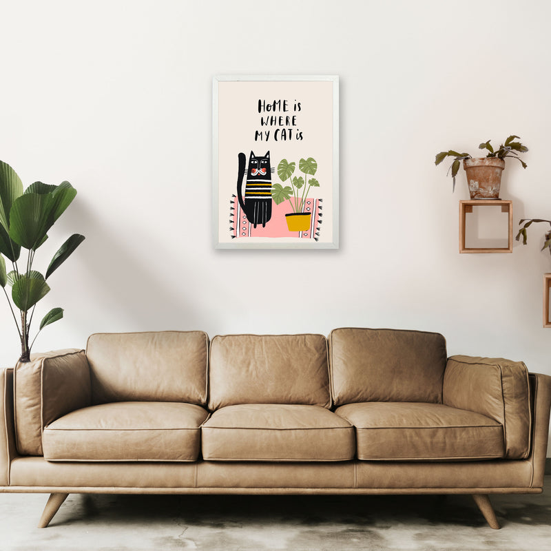 Home Is Where My Cat Is Art Print by Pixy Paper A2 Oak Frame