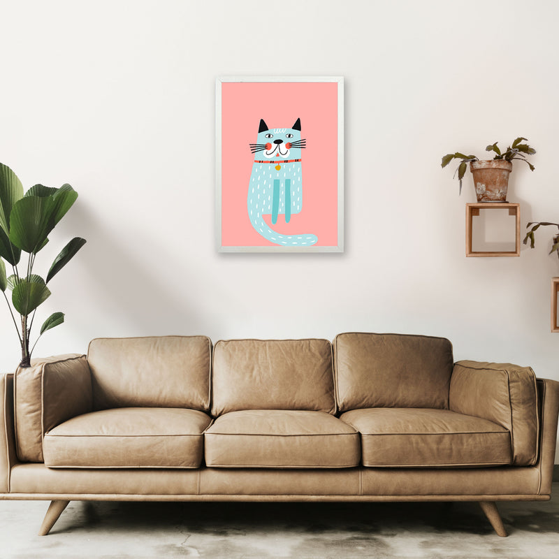 Happy Cat Art Print by Pixy Paper A2 Oak Frame