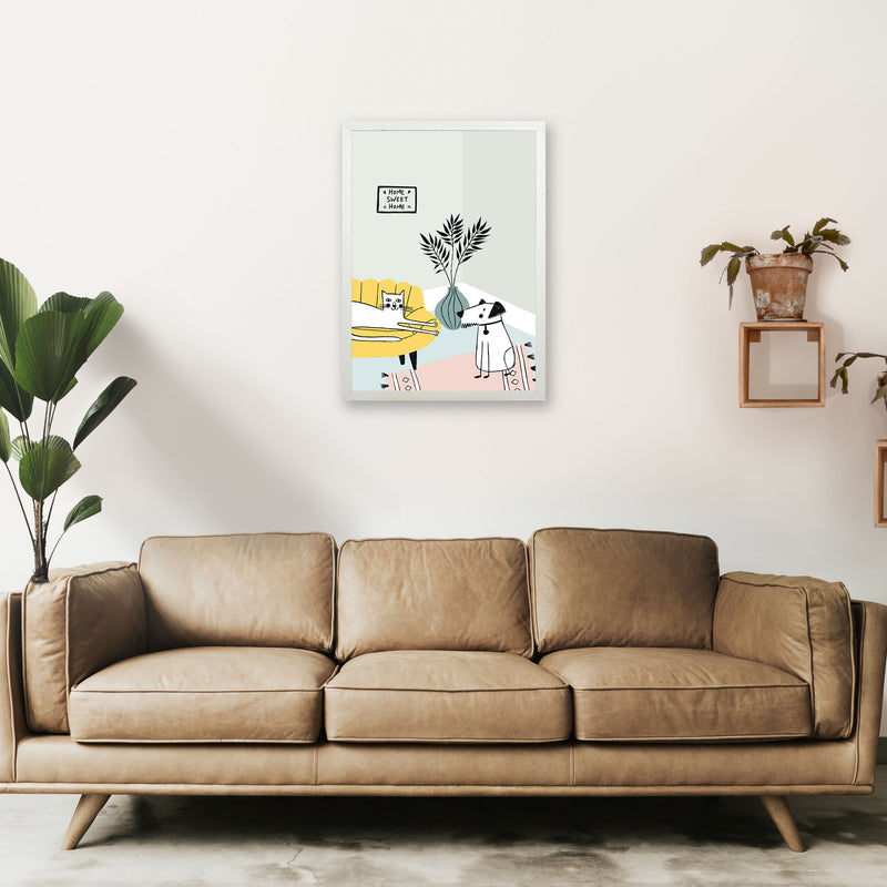 Dog and Cat Chat Art Print by Pixy Paper A2 Oak Frame
