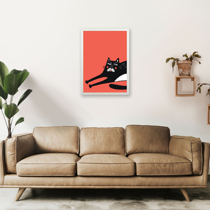 Cat Stretching Art Print by Pixy Paper A2 Oak Frame