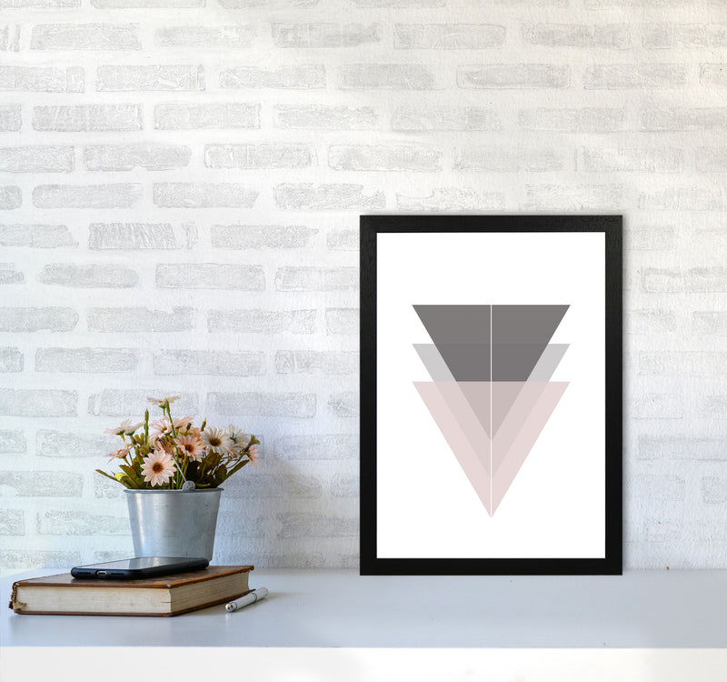Black, Grey and Pink Abstract Triangles Modern Print A3 White Frame