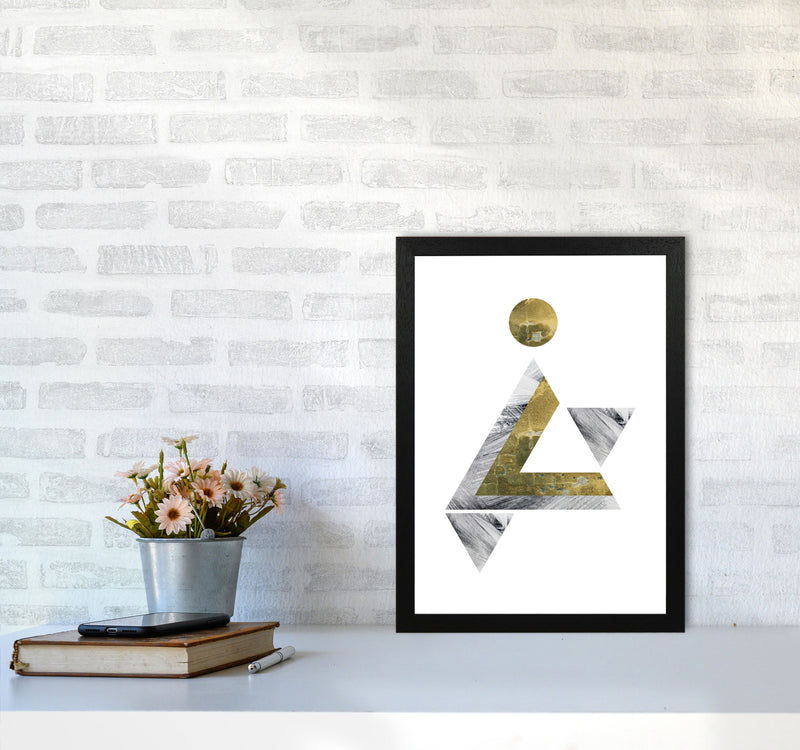 Gold And Grey Triangle With Moon Abstract Modern Print A3 White Frame