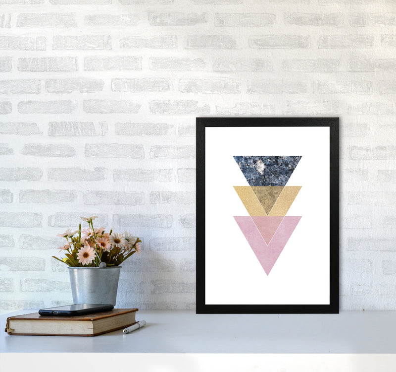 Blue, Gold And Pink Abstract Triangles Modern Print A3 White Frame