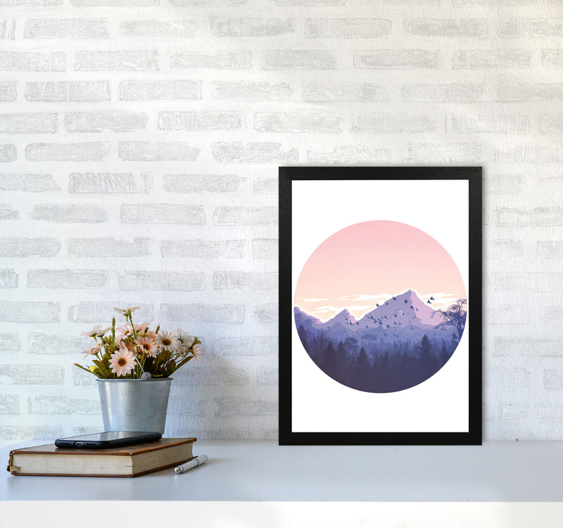 Pink Mountains Circle Abstract Modern Print A3 White Frame