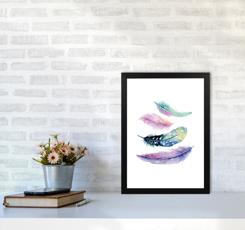 Turquoise And Purple Bird Feathers Abstract Modern Print A3 White Frame