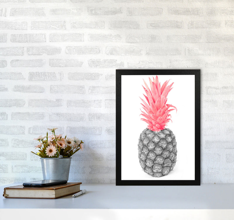 Black And Pink Pineapple Abstract Modern Print, Framed Kitchen Wall Art A3 White Frame