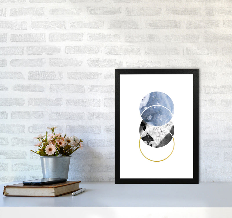 Blue And Gold Abstract Circles Modern Print A3 White Frame